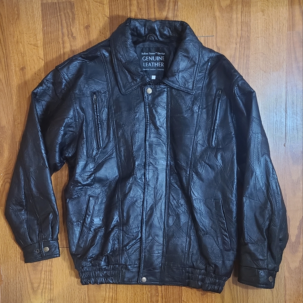 Italian Stone Design Genuine Leather Jacket Size Large